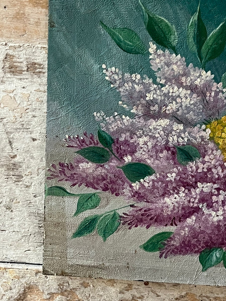 French Vintage Floral Oil on Board