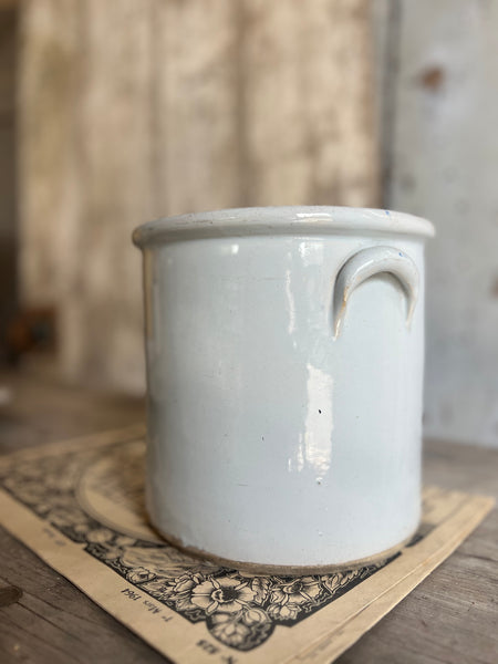 Large White Handled Vintage French Pot