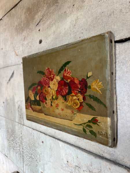 Folk Art Floral Oil Painting on Canvas