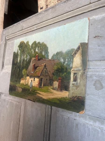 Vintage French House Oil Painting