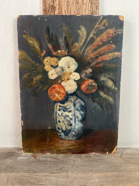 Antique French Floral Painting on Board