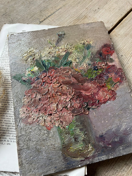 Antique French Floral Painting on Board