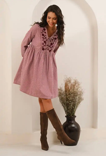 Saige by Nomads Embroidered Striped Tunic Dress
