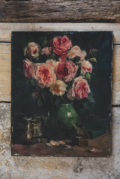 Vintage French Roses Oil Painting on Canvas