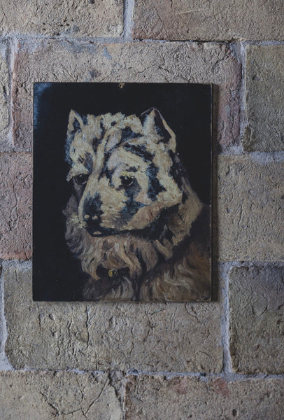Vintage French Painted Dog on Board