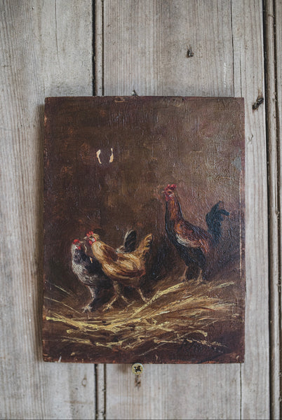 Small French Chicken Oil Painting