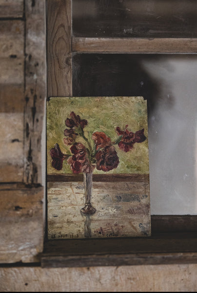 Antique French Floral Painting on Board