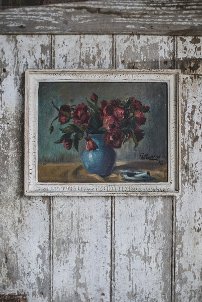 Beautiful Framed French Floral Oil from 1912