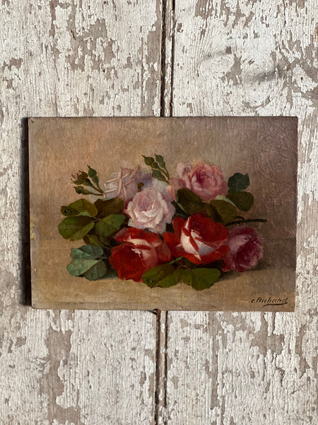 French Vintage Stunning Floral Oil on Board