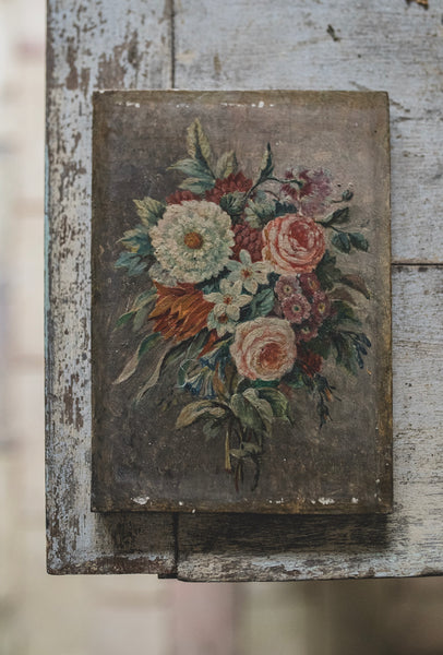 Antique French Floral Painting on Board