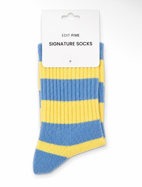 Edit Five Striped Socks - Yellow & Blue