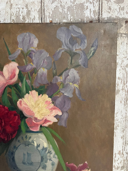 Antique French Floral Oil on Canvas