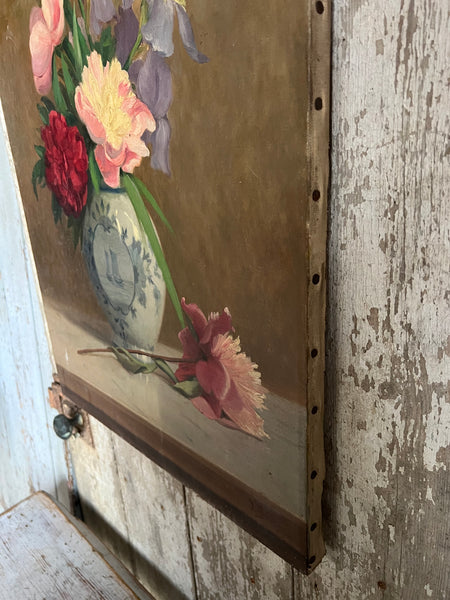 Antique French Floral Oil on Canvas