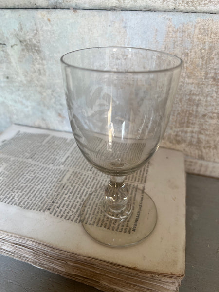 Vintage French Etched Floral Glass Rummer