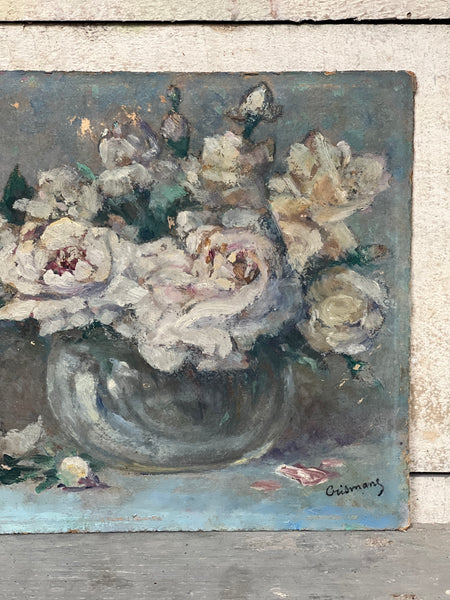 Small French Vintage Floral Oil Painting