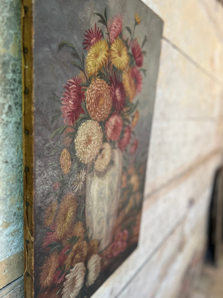 Antique French Floral Oil on Canvas