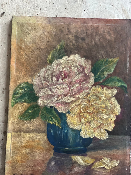 Antique French Floral Painting on Board