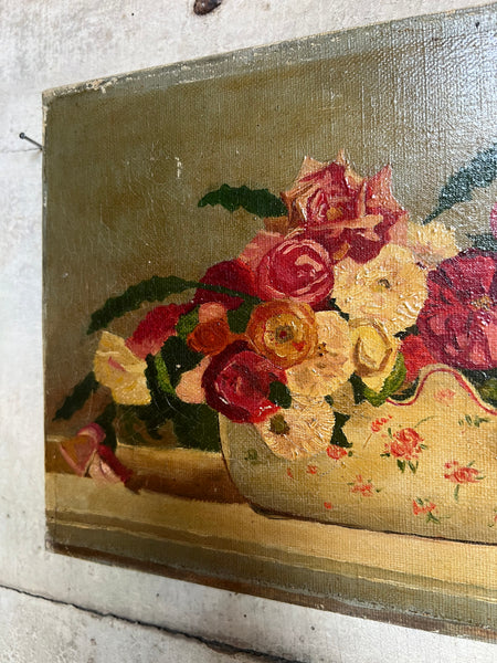 Folk Art Floral Oil Painting on Canvas