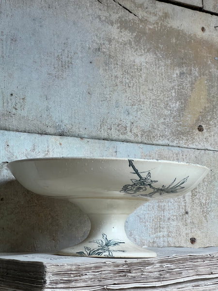 French Floral Terre De Fer Transferware raised dish