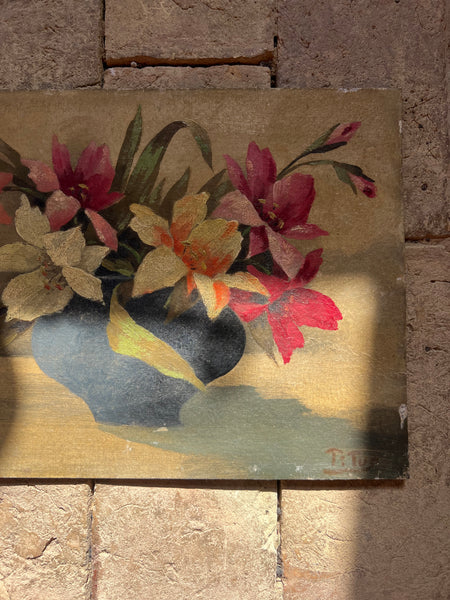 Beautiful French Floral Oil on Board