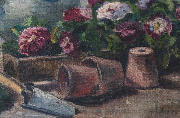 1930s French Floral Oil on Canvas