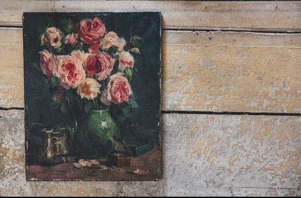 Vintage French Roses Oil Painting on Canvas
