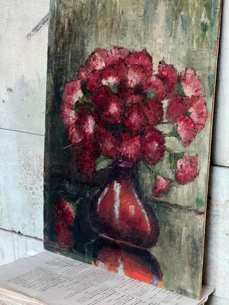 Dark French Floral Oil on Board 1931