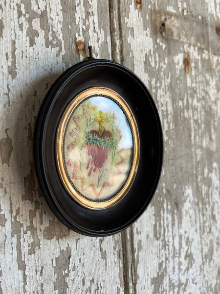 French Framed Sacred Heart Embroidery