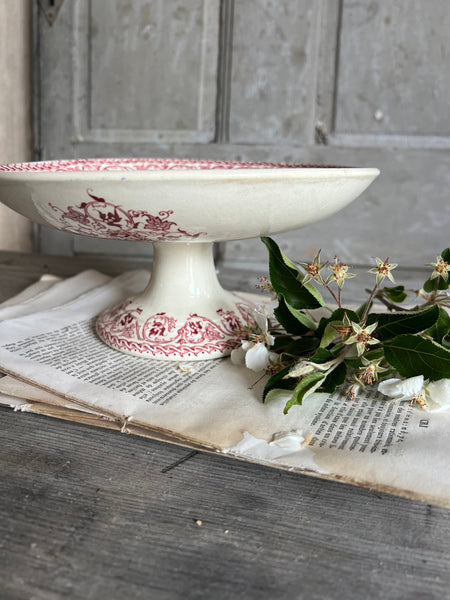 Beautiful French Floral Transferware raised dish
