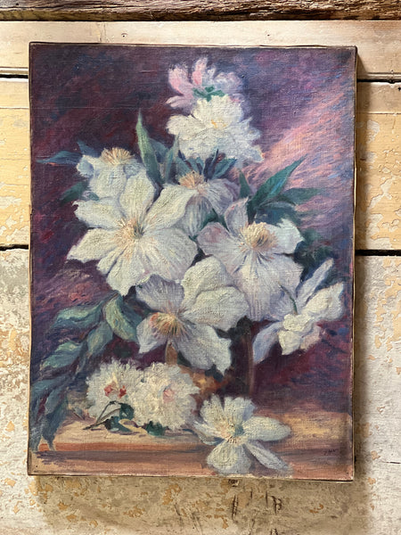 Large French Floral Oil on Canvas