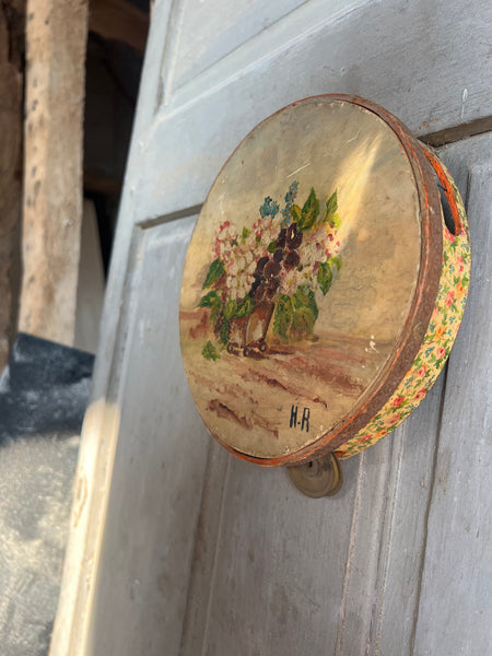 Sweet Painted Floral French Vintage Tambourine