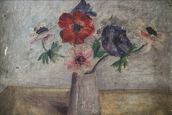 Rustic Floral Oil on Canvas