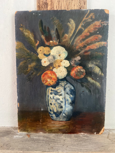 Antique French Floral Painting on Board