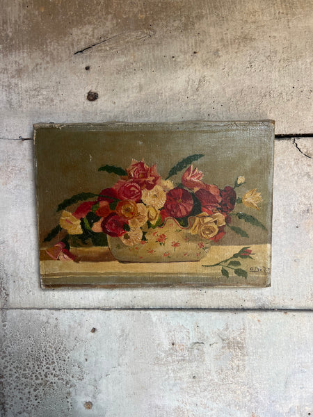 Folk Art Floral Oil Painting on Canvas