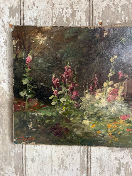 French Garden Landscape Painting Oil on Canvas 1906