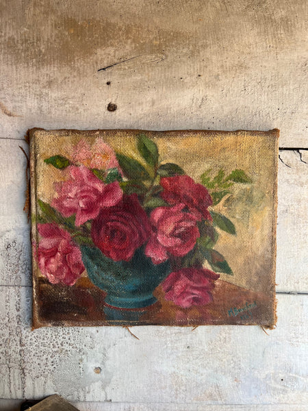 Gorgeous French Vintage Rose Painting 1949