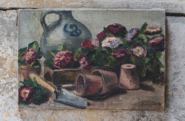 1930s French Floral Oil on Canvas