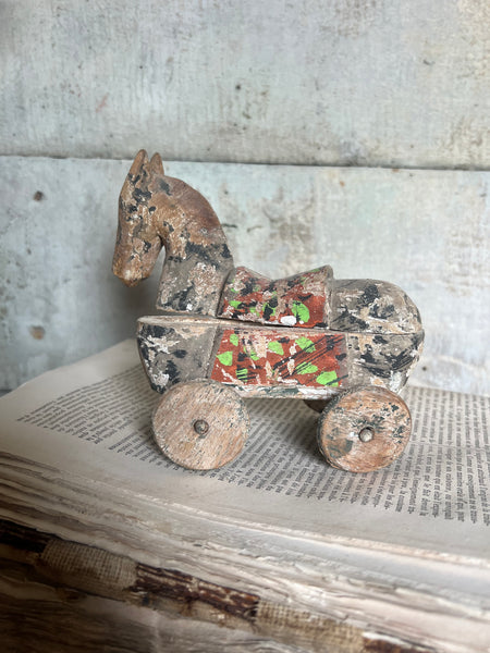 Antique Wooden Horse on Wheels