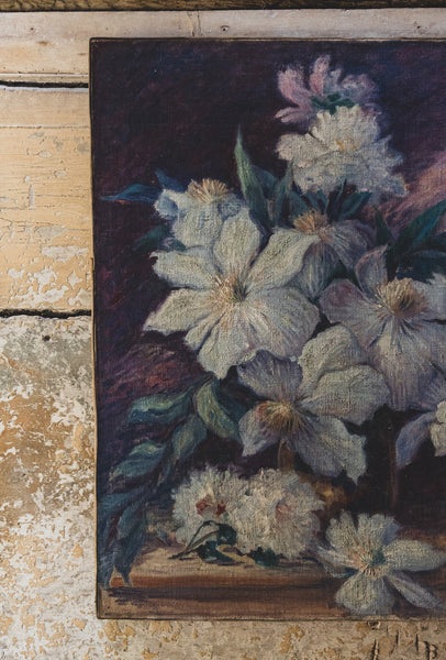 Large French Floral Oil on Canvas