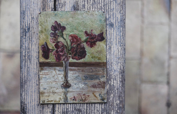 Antique French Floral Painting on Board