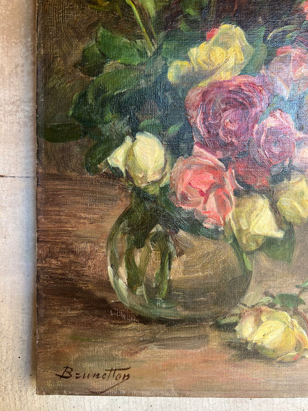 Vintage French Roses Oil Painting on Canvas