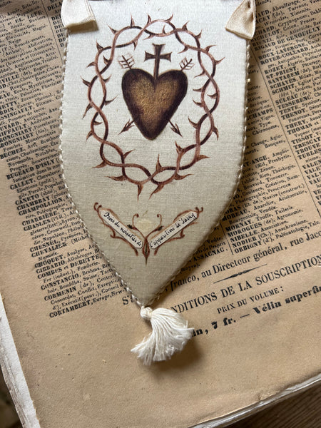 Vintage French Silk Sacred Heart Momento