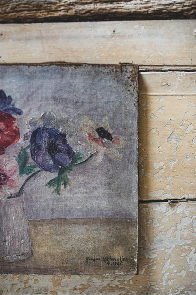 Rustic Floral Oil on Canvas