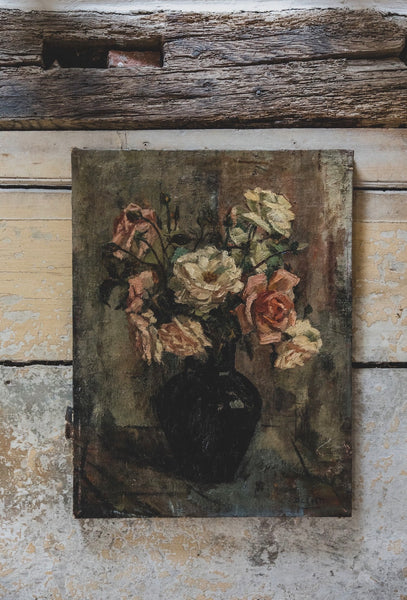 Vintage French Roses Oil Painting on Canvas