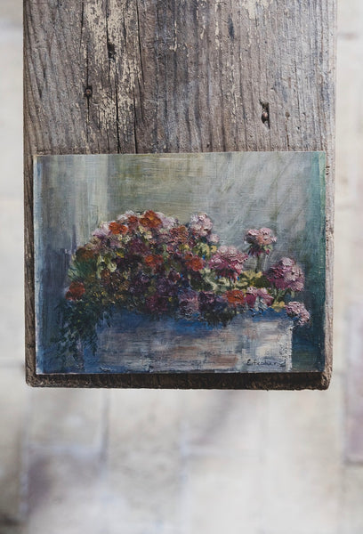 Antique French Floral Painting on Board