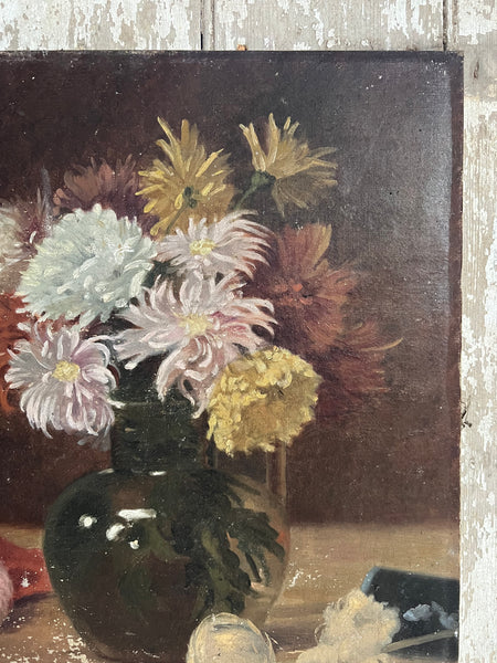 Antique French Floral Oil on Canvas