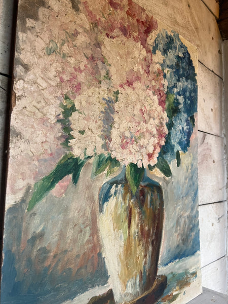 Large French Vintage Floral Oil Painting