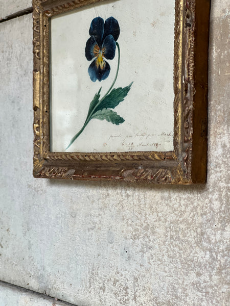 Small Framed French Vintage Floral Painting 1849