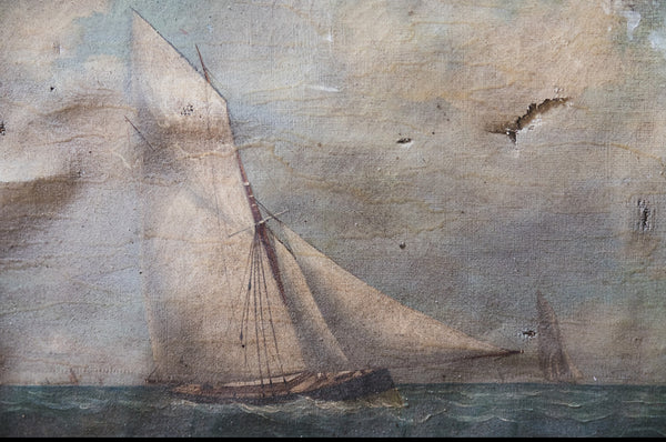 Rustic French Boat Painting on Canvas