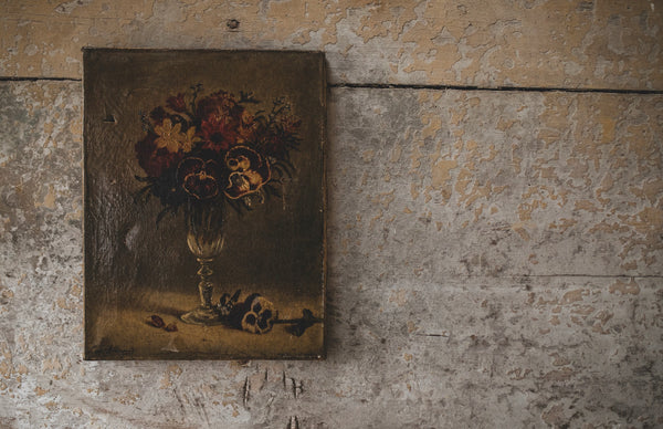 Antique Floral Oil on Canvas